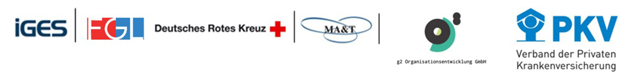 Logo  IGES Institut GmbH, Universit&auml;t Hamburg, Logo FGL Logo Deutsches Rotes Kreuz Logo MA&T Sell & Partner GmbH Logo g2 Organisationsentwicklung GmbH Logo PKV Verband der Privaten Krankenversicherung e.V.